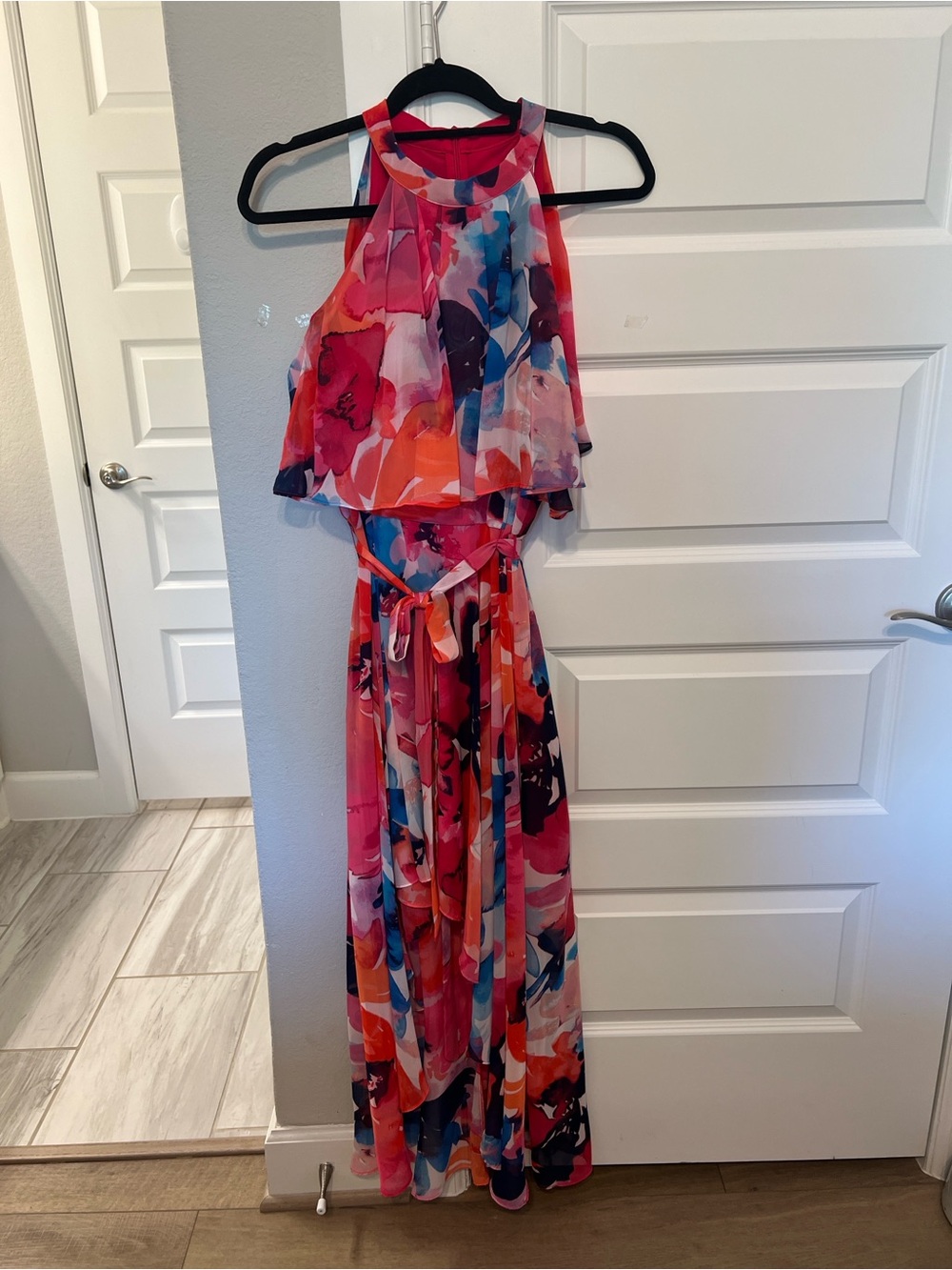 Eliza J Pink Multi High-Low Floral Halter Maxi Dress